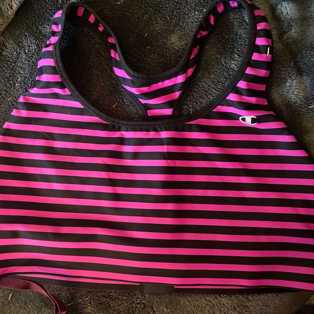 Champion Pink and Black Striped sports bra